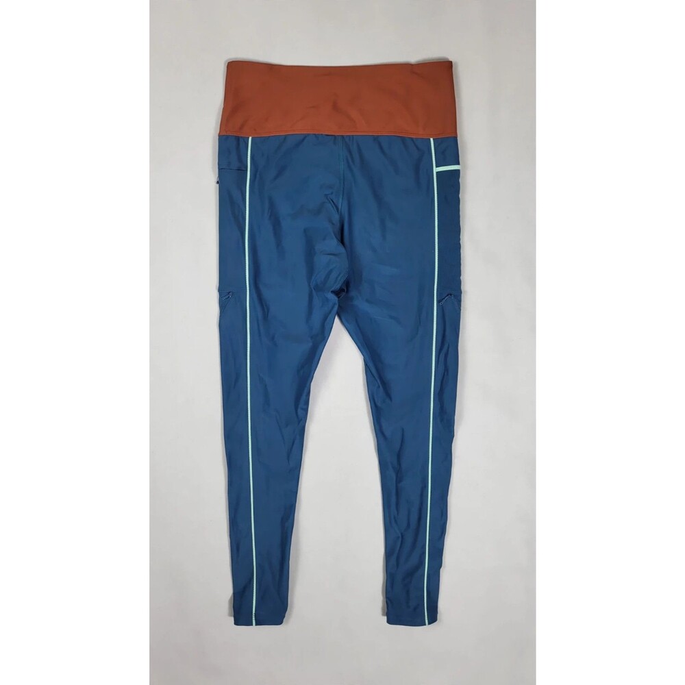 prAna Colorblock Leggings Womens M Blue Rust Yoga Pants High Waist Pockets